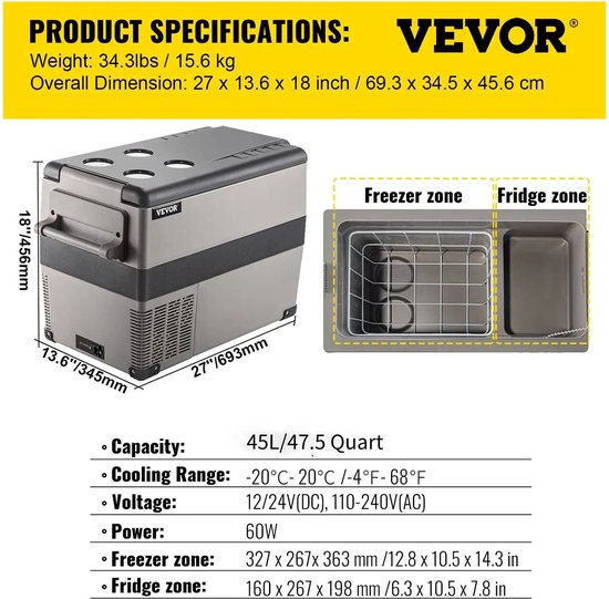 T&L Store® Koelbox Elektrisch - Koelbox Auto - Koelbox Elektrisch 12v/24v 110v/230v - 69x35x46cm - 45L van T&L Store®