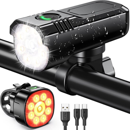 TM&DY Fietslamp 1000 lumen - fietsverlichting set USB oplaadbaar - Voorlicht en Achterlicht - IP54 waterdicht