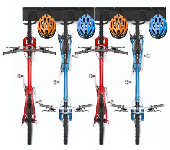 TOJ Fiets Ophangsysteem - Fietshaak - Fiets Ophangbeugel - Muurbeugel Fiets - Fietsenrek voor 4 Fietsen - Metaal - 120CM - Mat Zwart