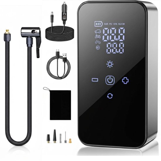 TopChoice® Elektrische Fietspomp - Compressor - Bandenpomp - 6000mAh - Zwart