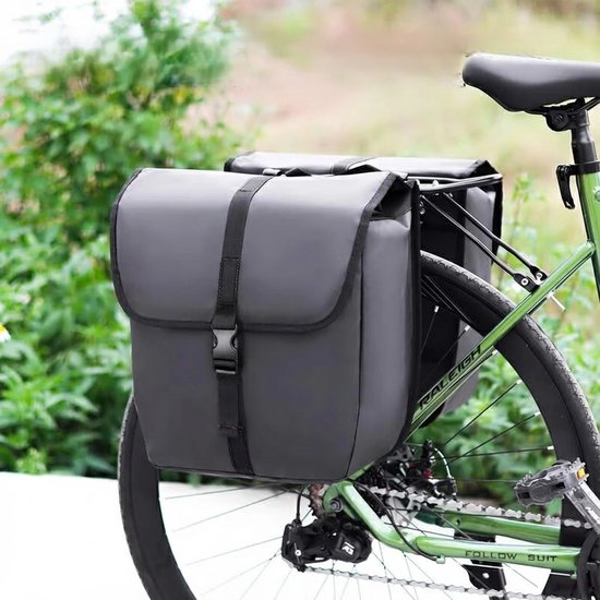 TopKwaliteit NL Dubbele Fietstassen – 48L – Waterafstotend – Voor Elektrische Fietsen (E-bike) & Stadsfietsen – Rolltop – Fietstas achter – Fietstassen Achterdrager Elektrische Fiets – Set van 2 – Zwart van Merkloos