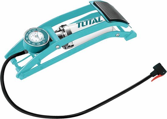 Total Fietspomp voetpomp - metaal - zilver/blauw - manometer - met ventieladapter van Total