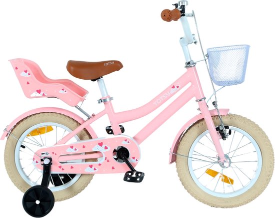 TOTSY Meisjesfiets 14 inch – met poppenzitje - Kinderfiets – 3, 4 & 5 jaar – Roze – 14 inch Fiets – Inclusief Zijwieltjes van TOTSY
