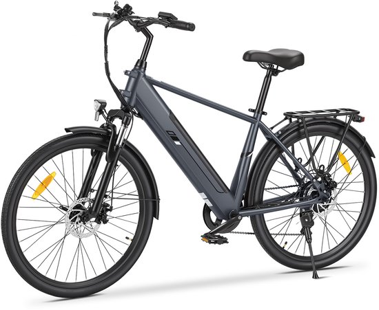 Touroll J2 hoog instap elektrische fiets 26 inch-250W achterwielmotor 45Nm-Shimano 7 versnellingen-561,6Wh losneembare accu tot 100km actieradius-60mm voorvering-dubbele schijfremmen met e-rem max 120kg-Grijs van Touroll