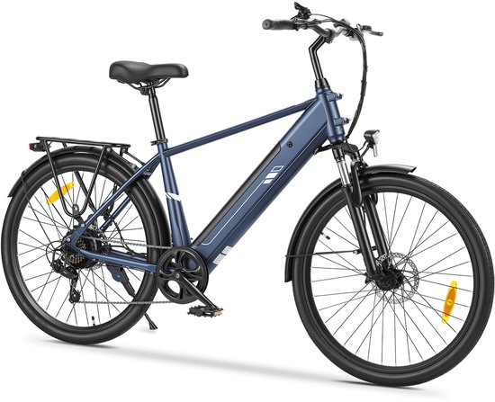 Touroll J2-hoog instap elektrische fiets-26 inch blauw-250W achterwielmotor 45Nm-Shimano 7 versnellingen-561,6Wh losneembare accu tot 100km actieradius-60mm voorvering-mechanische schijfremmen met e-rem