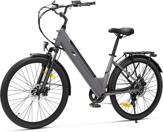 Touroll J2 ST Elektrische Fiets 250W 45Nm Accu 561.6Wh 100km 7 Versnellingen Shimano Bagagedrager Lage Instap Grijs