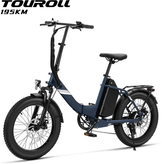 Touroll S3 Pro Opvouwbare Fatbike | 20"x3.0" Banden | 1296Wh Verwisselbare Accu | 195 km Actieradius | 50 Nm Motor | Voorvorkvering | Shimano 7 Versnellingen | E-Bike, Blauw