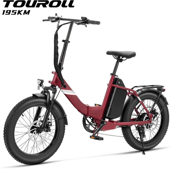 Touroll S3 Pro Opvouwbare Fatbike | 20"x3.0" Banden | 1296Wh Verwisselbare Accu | 195 km Actieradius | 50 Nm Motor | Voorvorkvering | Shimano 7 Versnellingen | E-Bike, ROOD