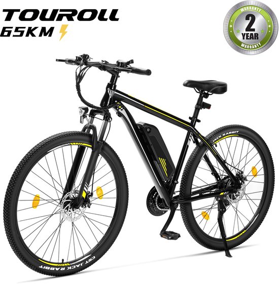 Touroll U1 29-inch Off-Road Tire elektrische MTB fiets met 250W motor,,36V 13Ah verwisselbare batterij, max 65km actieradius, Shimano 21 versnellingen schijfrem IPX4 waterdicht - Zwart