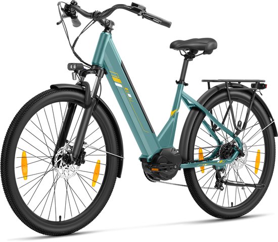 Touroll Urbano 3 Elektrische Fiets - 250W Mid-Motor - 70Nm Koppel - 468Wh Accu (max 150km) - Hydraulische Schijfremmen - Shimano 7 Versnellingen - Vering met Lockout - Comfortabel Step-Through Frame - 27.5 inch - Teal van Merkloos