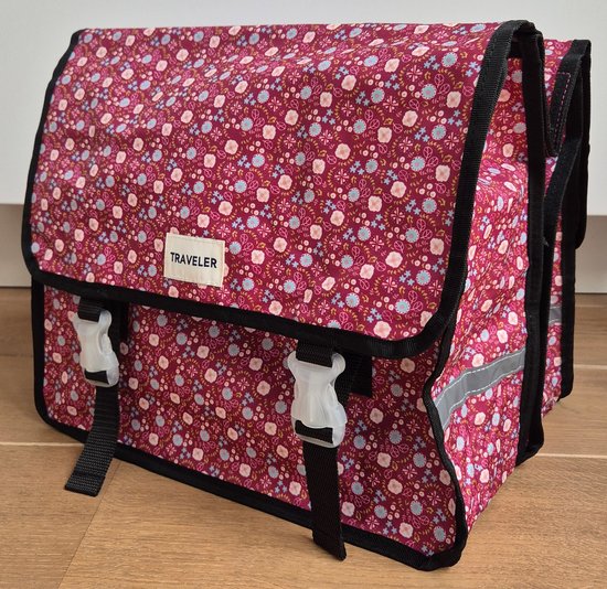 Traveler Dubbele paarse fietstas bloemen roze blauw wit van Basil