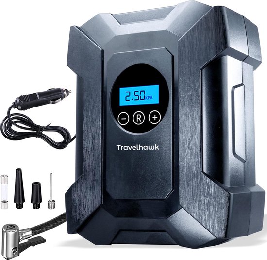 Travelhawk Compressor Bandenpomp - Elektrische Fietspomp - Luchtcompressor - Elektrische 12V - 30 L/Min - 100psi - Draagbaar - voor Auto, Fiets, motorfiets