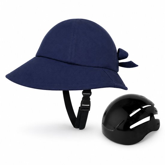 Trendy Fietshelm met Zonneklep - Fietshelm in Hoed Stijl voor Dames en Heren - Stijlvolle Veiligheidscap voor Woon-werkverkeer en Recreatieve Fietstochten - Zomer Marineblauw