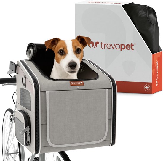 Trevopet® – Fietsmand hond – Hondenmand fiets – Hondenfietsmand Elektrische Fiets – Hondenfietsmand – Fietsmand Hond Voorop – 4-in-1 Draagtas, Rugzak, Fietsmand, Autostoel – Voor Honden tot 8 kg – Met Binnenriem & Zachte Voering – Grijs van Trevopet