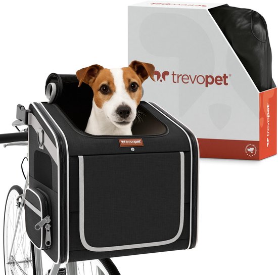 Trevopet® – Fietsmand hond – Hondenmand fiets – Hondenfietsmand Elektrische Fiets – Hondenfietsmand – Fietsmand Hond Voorop – 4-in-1 Draagtas, Rugzak, Fietsmand, Autostoel – Voor Honden tot 8 kg – Met Binnenriem & Zachte Voering – Zwart van Trevopet