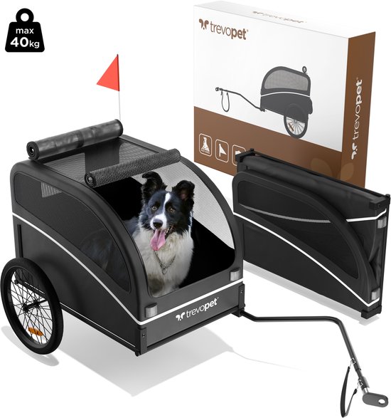 Trevopet® – Hondenfietskar – Hondenkar – Fietskar Hond met Weerbestendig Materiaal – Fietskar voor Honden – Hondenfiets Kar – Hondenfietskar Opvouwbaar – Voor Middelgrote tot Grote Honden tot 40 kg – Geschikt voor E-Bikes en Normale Fietsen – Zwart van Trevopet