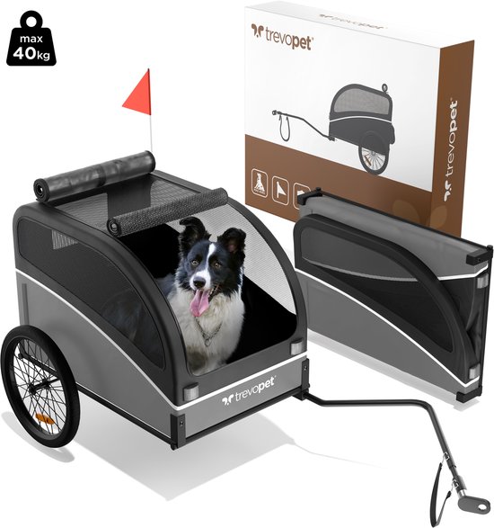 Trevopet® Hondenfietskar - Opvouwbare Fietskar Hond - Hondenkar - Geschikt voor E-Bikes - Tot 40 kg - Voor Middelgrote & Grote Honden - Zwart van Trevopet