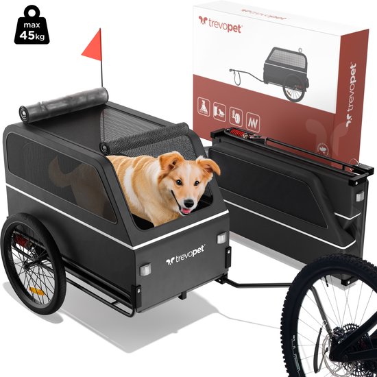 Trevopet® Hondenfietskar XL - Opvouwbare Fietskar Hond - Hondenkar met Loopplank, Veersysteem & Weerbestendig - Geschikt voor E-Bikes - 45 kg - Zwart van Trevopet