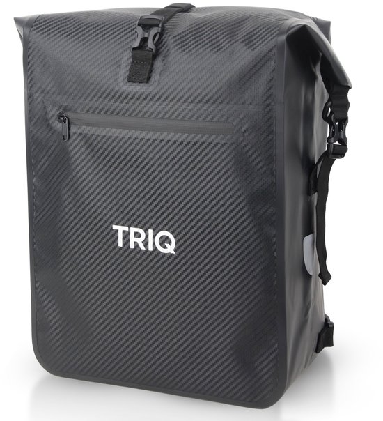 TRIQ Enkele Fietstas Rugzak 28 Ltr - 100% Waterdicht - Fietstas, Schoudertas en Rugtas in 1 - Met Laptopvak - Met Reflectoren - Schooltas - Werktas - Laptoptas - Backpack - Zwart van TRIQ