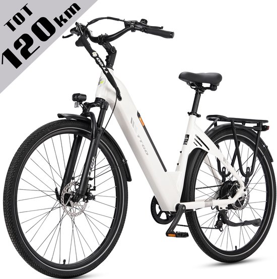 TTGO C3 Elektrische Fiets - 250W Motor - 36V18Ah Accu - Max Snelheid 25km/u - 28 Inch Banden - Max Bereik 80-120km - Shimano 7 Versnellingen - Wit