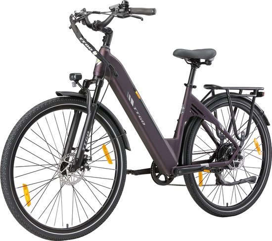 TTGO C3 SE Elektrische Fiets - 250W Motor - 36V18Ah Accu - Max Snelheid 25km/u - 28 INCH Banden - Max Bereik 80-120km - Shimano 7 Versnellingen - Paars van TTGO
