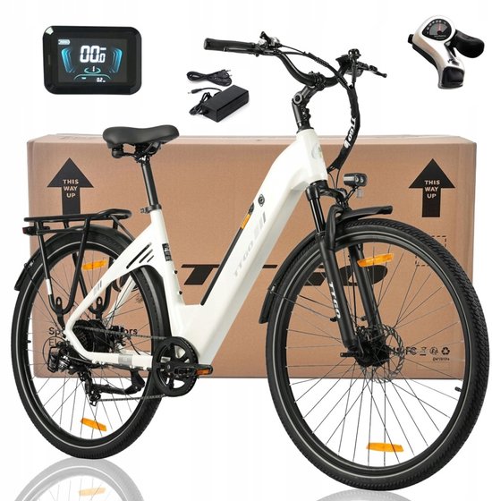 TTGO C3 SE Elektrische Fiets – 28" Aluminium, 36V 20Ah Accu, 120km Bereik, 7-Speed Shimano, Geveerde Voorvork – Wit van TTGO