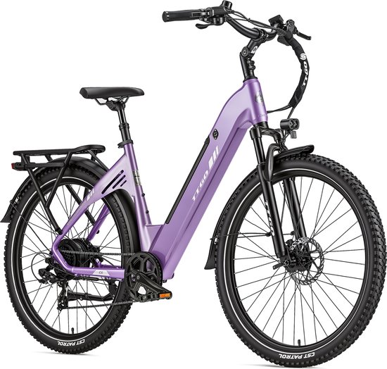 TTGO C5 Elektrische Fiets – 250W Motor – 48V 13.5Ah Accu – 90-110 km Bereik – 27.5"×2.4" Banden – Drievoudige Vering – Shimano 7s – Hydraulische Schijfremmen - Paars