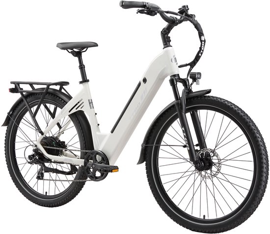 TTGO C5 Elektrische Fiets – 250W Motor – 48V 13.5Ah Accu – 90-110 km Bereik – 27.5"×2.4" Banden – Drievoudige Vering – Shimano 7s – Hydraulische Schijfremmen - Wit