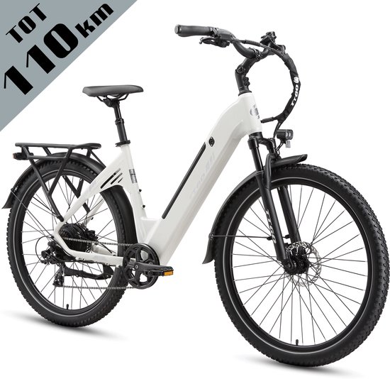 TTGO C5 Elektrische Fiets - 648Wh Accu -Actieradius tot 110 km - 48V 250W Motor -Hydraulische Schijfremmen -27,5 × 2,4 Inch Banden - Shimano 7 Versnellingen - Aluminium Frame - LCD Display - Elektrische Stadsfiets -Max. Belasting 125 kg -Parelwit
