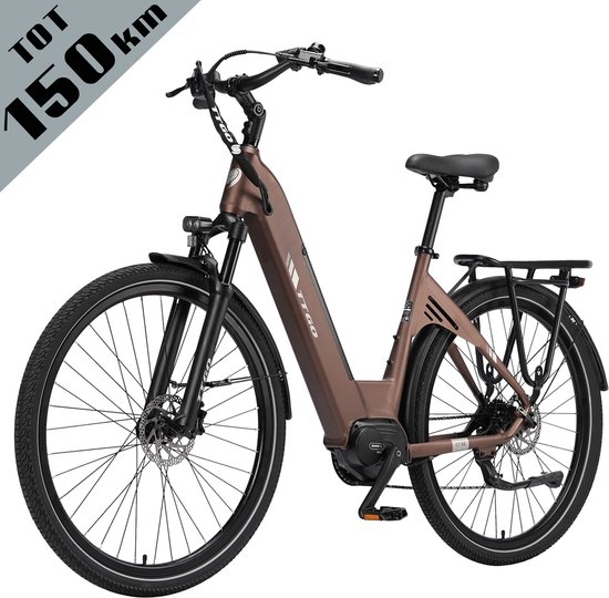 TTGO C7 SE Elektrische Fiets - 36V 18Ah Lithium Accu - Actieradius tot 150 km - Middenmotor - 28×2.0 inch Banden - Hydraulische Schijfremmen - Shimano 9 Versnellingen - Verende Voorvork met Lock-out - Elektrische Stadsfiets - Bruin van TTGO