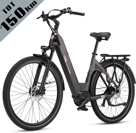 TTGO C7 SE Elektrische Fiets - 36V 18Ah Lithium Accu - Actieradius tot 150 km - Middenmotor - 28×2.0 inch Banden - Hydraulische Schijfremmen - Shimano 9 Versnellingen - Verende Voorvork met Lock-out - Elektrische Stadsfiets - Grijs van TTGO