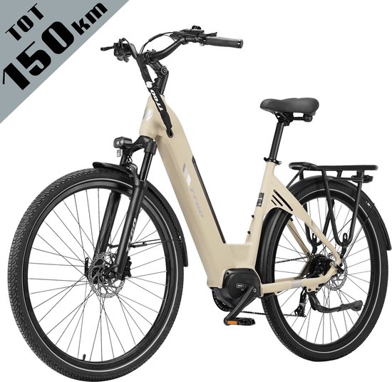 TTGO C7 SE Elektrische Fiets - 36V 18Ah Lithium Accu - Actieradius tot 150 km - Middenmotor - 28×2.0 inch Banden - Hydraulische Schijfremmen - Shimano 9 Versnellingen - Verende Voorvork met Lock-out - Elektrische Stadsfiets - Zandgeel van TTGO