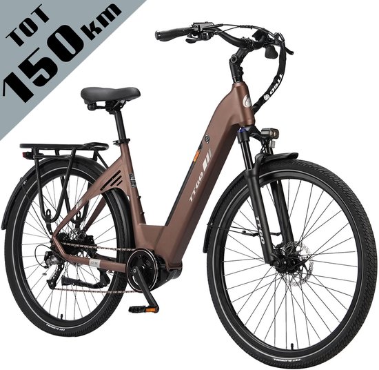 TTGO C7 SE Elektrische Fiets - 648Wh Lithium Accu - Actieradius tot 150 km - 36V 250W Middenmotor - Hydraulische Schijfremmen - 28×2.0 inch Banden - Shimano 9 Versnellingen - Aluminium Frame - LCD Display - Elektrische Stadsfiets - Bruin van TTGO
