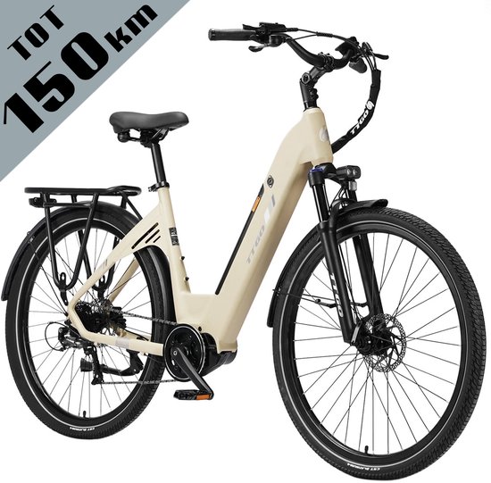TTGO C7 SE Elektrische Fiets - 648Wh Lithium Accu - Actieradius tot 150 km - 36V 250W Middenmotor - Hydraulische Schijfremmen - 28×2.0 inch Banden - Shimano 9 Versnellingen - Aluminium Frame - LCD Display - Elektrische Stadsfiets– Zandgeel van TTGO