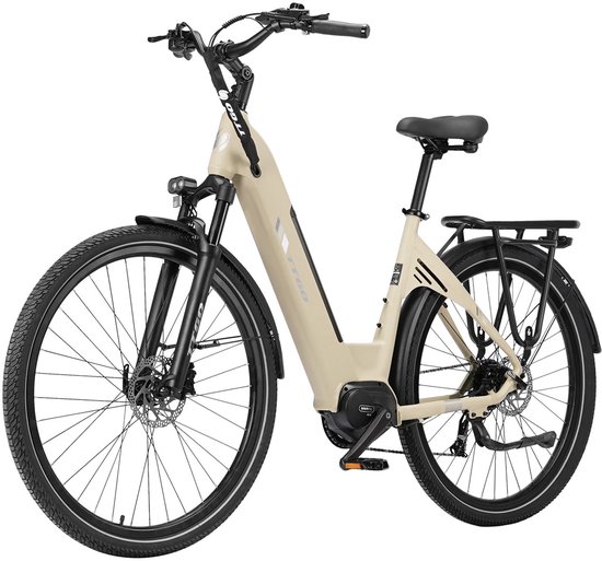 TTGO C7 SE Elektrische Stadsfiets - 28" Banden - 250W Bafang Middenmotor - 36V18Ah Accu - Bereik tot 140km - Shimano 9 Versnellingen - Beige
