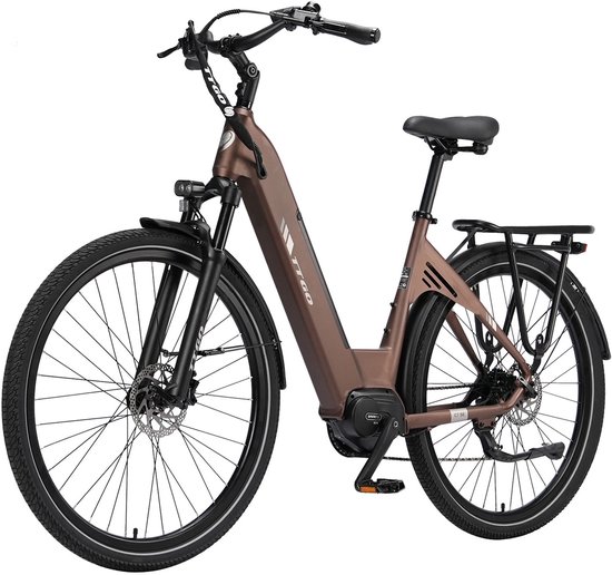 TTGO C7 SE Elektrische Stadsfiets - 28" Banden - 250W Bafang Middenmotor - 36V18Ah Accu - Bereik tot 140km - Shimano 9 Versnellingen - Bruin