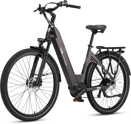 TTGO C7 SE Elektrische Stadsfiets - 28" Banden - 250W Bafang Middenmotor - 36V18Ah Accu - Bereik tot 140km - Shimano 9 Versnellingen - Grijs