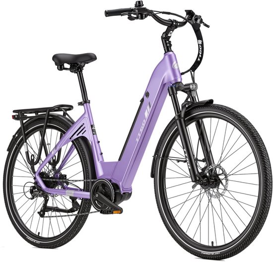 TTGO C7 SE Elektrische Stadsfiets - 28" Banden - 250W Bafang Middenmotor - 36V18Ah Accu - Bereik tot 140km - Shimano 9 Versnellingen - Paars van TTGO