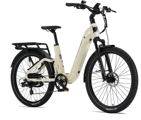 TTGO E-SUVO Elektrische Fiets – 250W Motor – 48V 15Ah Accu – 100-120 km Bereik – 27.5" × 2.4" Banden – Hydraulische Schijfremmen – Shimano 7s - Beige