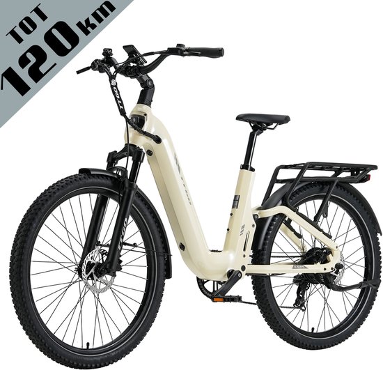 TTGO E-SUVO S6 - Full Suspension E-MTB 27,5 inch - 48V 15Ah Accu - Tot 120 km Actieradius - 70Nm Koppel - 250W Achterwielmotor - Hydraulische Schijfremmen - Shimano 7 Versnellingen - Beige