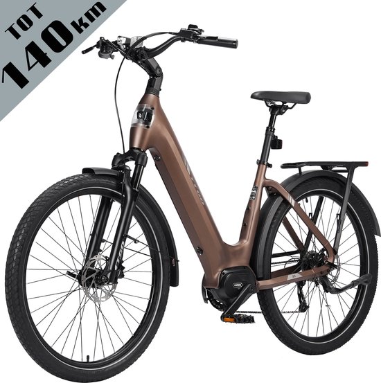 TTGO Elektrische Fiets 27.5 Inch - Bafang 250W Middenmotor - Tot 120 km Actieradius - 75Nm Koppel - 36V 18Ah Accu - Hydraulische Schijfremmen - Shimano 9 Versnellingen - Aluminium Frame - Max. Belasting 125 kg - Bruin
