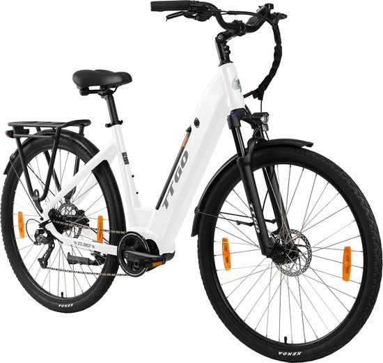 TTGO Elektrische Fiets 28 Inch - Elektrische Fiets Middenmotor - 250W Actieradius 110-130km - Topsnelheid 25 km/u - Hydraulisch remsysteem en schokdempers alu legering - Shimano 9-Versnelling – Voor lange reizen en dagelijks woon-werk – WIt van Merkloos