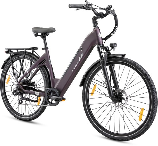 TTGO Elektrische Fiets C3 SE - 28 Inch E-Bike Stadsfiets - 18Ah Accu tot 120 km Bereik - Shimano 7 Speed- Aluminium Frame - Lila van Merkloos