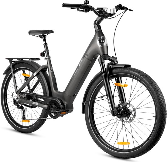 TTGO Elektrische Fiets - Stadsfiets 27.5 Inch - Middenmotor - 18Ah Accu tot 120 km - Shimano 9 Versnellingen - Hydraulische Schijfremmen - Grijs van Merkloos