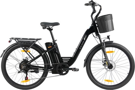 TTGO Elektrische Fiets - Tot 120 km Actieradius - 18Ah Accu - 26" stadsfiets - Shimano 7 Versnellingen - LCD Display - zwart van Merkloos