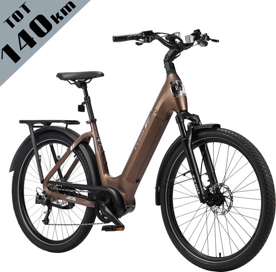 TTGO Elektrische Mountainbike 27.5 Inch- Tot 120 km Actieradius - Bafang 250W Middenmotor - 75Nm Koppel - 36V 18Ah Accu - Shimano 9 Versnellingen - Hydraulische Schijfremmen - Aluminium Frame - Bruin