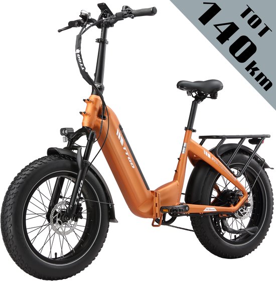 TTGO F6 Bost Elektrische Fiets – 48V 18Ah Lithium Accu – Actieradius tot 140 km – Opvouwbaar – 20×4.0 inch Fatbike Banden – Hydraulische Schijfremmen–Aluminium Frame–48V 250W Achterwielmotor–Verende Voorvork met Lock-out–Elektrische Stadsfiets–Oranje van TTGO
