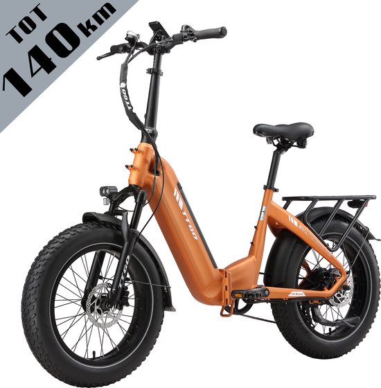 TTGO F6 Bost Elektrische Fiets - 48V 18Ah Lithium Accu - Actieradius tot 140 km - Opvouwbaar - 20×4.0 inch Fatbike Banden - Hydraulische Schijfremmen–Aluminium Frame–48V 250W Achterwielmotor–Verende Voorvork met Lock-out–Elektrische Stadsfiets–Oranje van TTGO