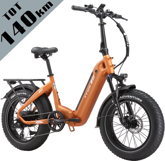 TTGO F6 Bost Opvouwbare Elektrische Fiets – 864Wh Lithium Accu – Actieradius tot 140 km – Hydraulische Schijfremmen – 20×4.0 inch Fatbike Banden – Aluminium Frame – Verende Voorvork met Lock-out–Shimano 7 Versnellingen– Elektrische Stadsfiets– Oranje van TTGO