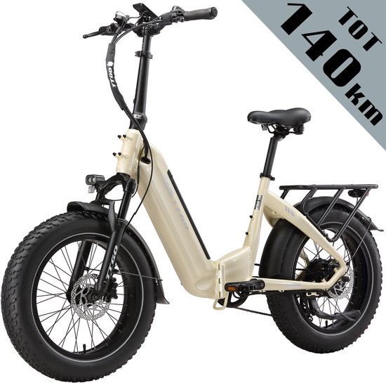 TTGO F6 Bost Opvouwbare Elektrische Fiets – 864Wh Lithium Accu – Actieradius tot 140 km – Hydraulische Schijfremmen – 20×4.0 inch Fatbike Banden–Aluminium Frame –Verende Voorvork met Lock-out –Shimano 7 Versnellingen –Elektrische Stadsfiets– Parelwit van TTGO